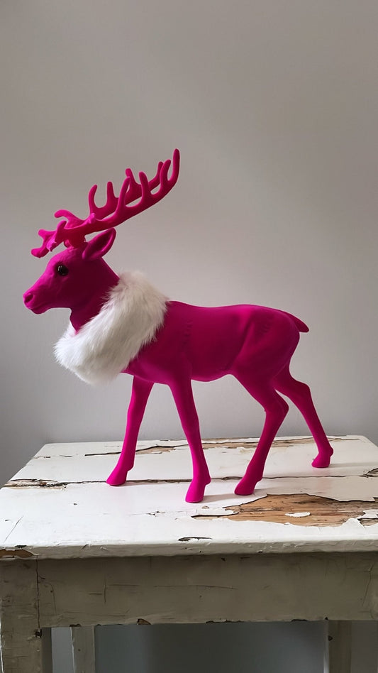 Velvet Grand Reindeer Large with Fur - Fuchsia | Ino Schaller - Bon Ton goods