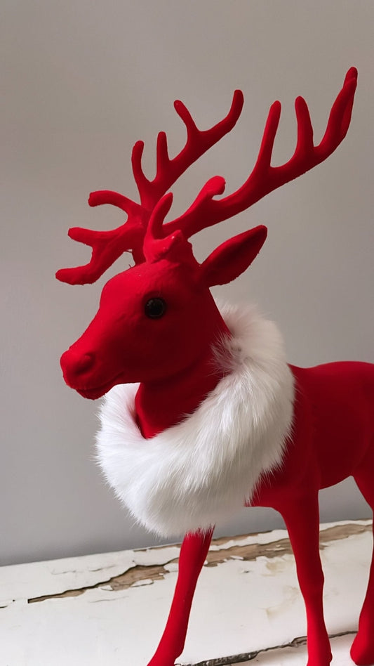 Velvet Grand Reindeer Large with Fur - Red | Ino Schaller - Bon Ton goods