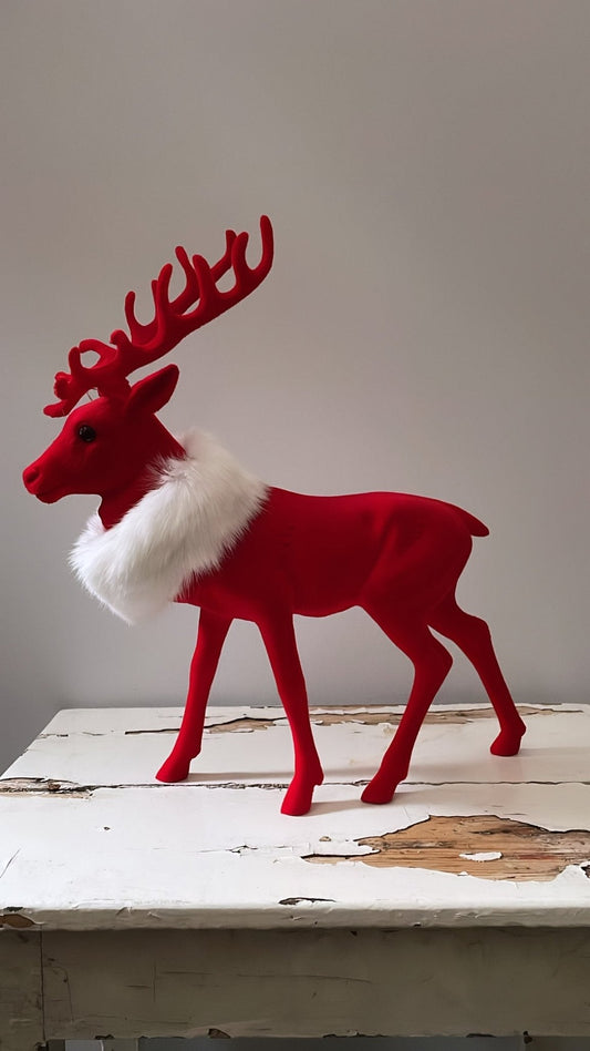 Velvet Grand Reindeer Large with Fur - Red | Ino Schaller - Bon Ton goods