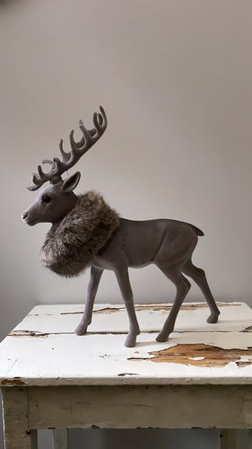 Velvet Grand Reindeer Large with Fur - Silver - Bon Ton goods