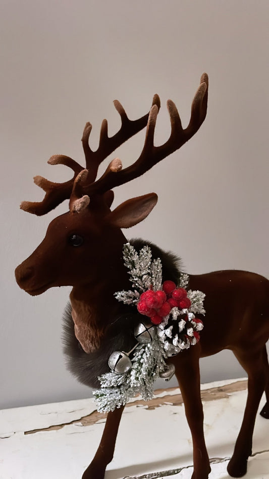 Velvet Grand Reindeer with Fur and Decoration - Brown - Bon Ton goods