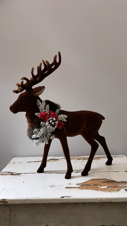 Velvet Grand Reindeer with Fur and Decoration - Brown | Ino Schaller - Bon Ton goods