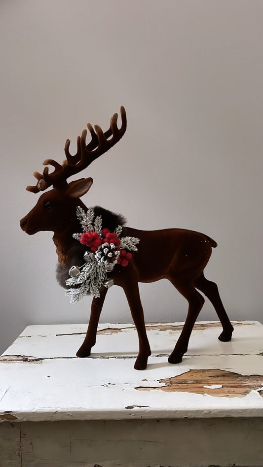 Velvet Grand Reindeer with Fur and Decoration - Brown | Ino Schaller - Bon Ton goods