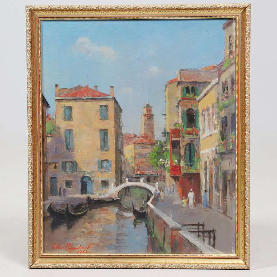 Venetian Canal Scene, 1952 | Oil on Canvas by Vital Van Puyenbroeck - Bon Ton goods