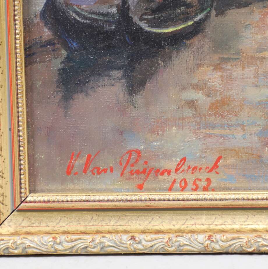 Venetian Canal Scene, 1952 | Oil on Canvas by Vital Van Puyenbroeck - Bon Ton goods