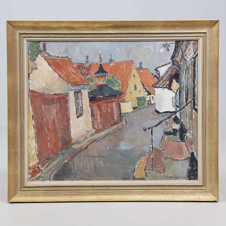 Village Street, 1953 | Oil on Canvas by Nils Hansson - Bon Ton goods
