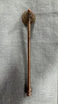 Vintage brass candle snuffer with tiered bell head and slender handle, 20 cm long