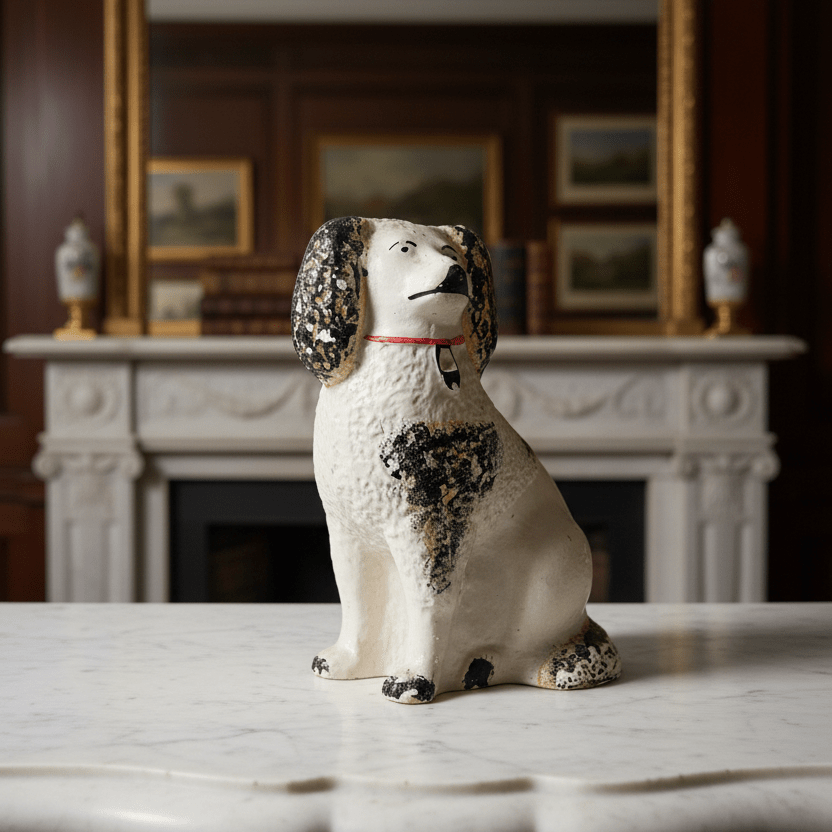 Vintage Cast Composition Stove Dog Figure, Black & White - Bon Ton goods