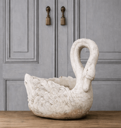 Vintage Cast-Concrete Swan Planter, Early 20th Century - Bon Ton goods