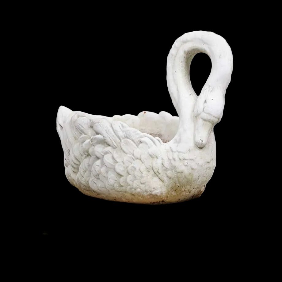 Vintage Cast-Concrete Swan Planter, Early 20th Century - Bon Ton goods