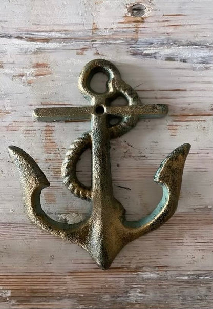 Vintage Cast Iron Anchor Hook with Aged Gold Finish - Bon Ton goods