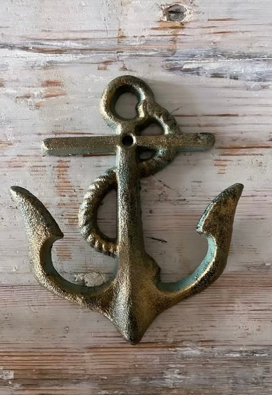 Vintage Cast Iron Anchor Hook with Aged Gold Finish - Bon Ton goods