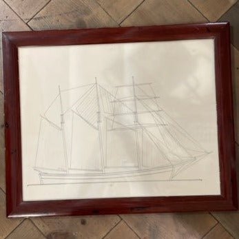 Vintage Clipper Ship Drawing — Framed Maritime Study - Bon Ton goods