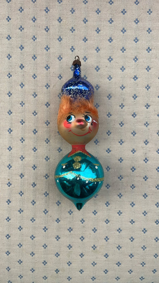 Vintage De Carlini Hand-Painted Glass Character Ornament – Italy, Blue & Aqua - Bon Ton goods