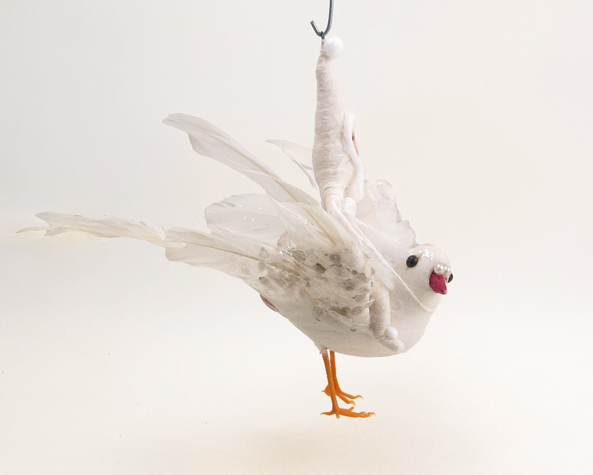 Vintage Dove Rider Ornament | Vintage by Crystal Spun Cotton Ornament - Bon Ton goods