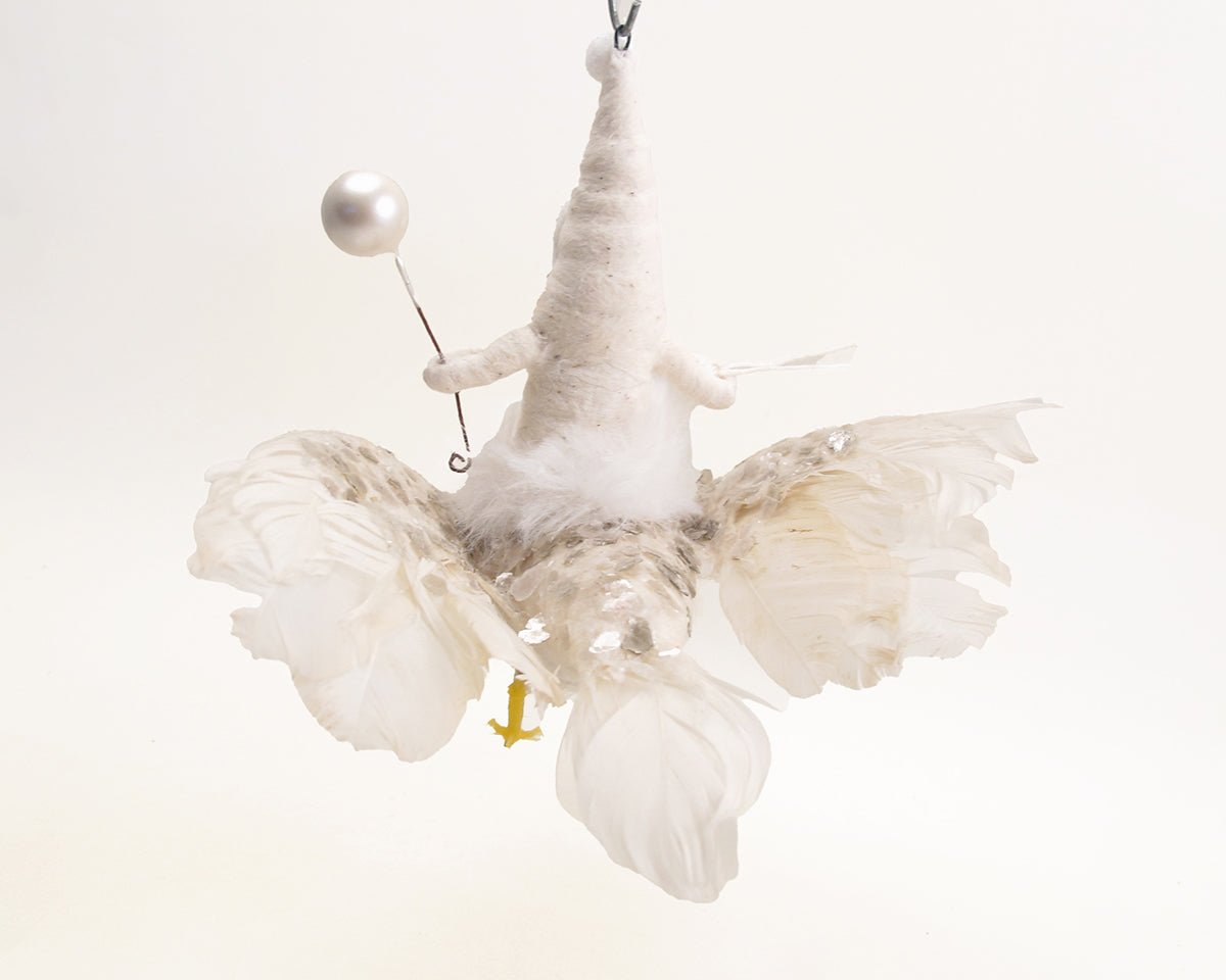 Vintage Dove Rider Ornament | Vintage by Crystal Spun Cotton Ornament - Bon Ton goods