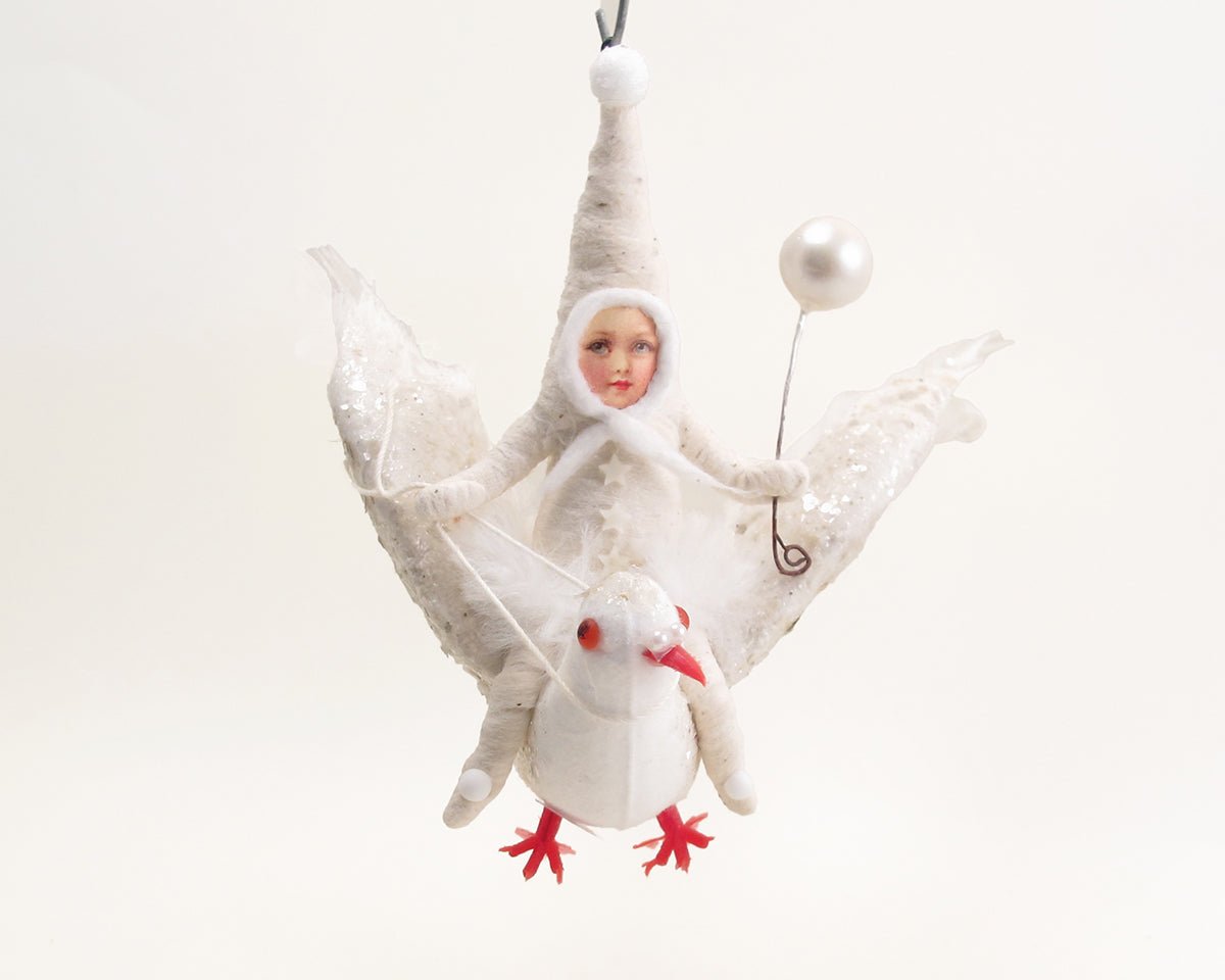 Vintage Dove Rider Ornament | Vintage by Crystal Spun Cotton Ornament - Bon Ton goods