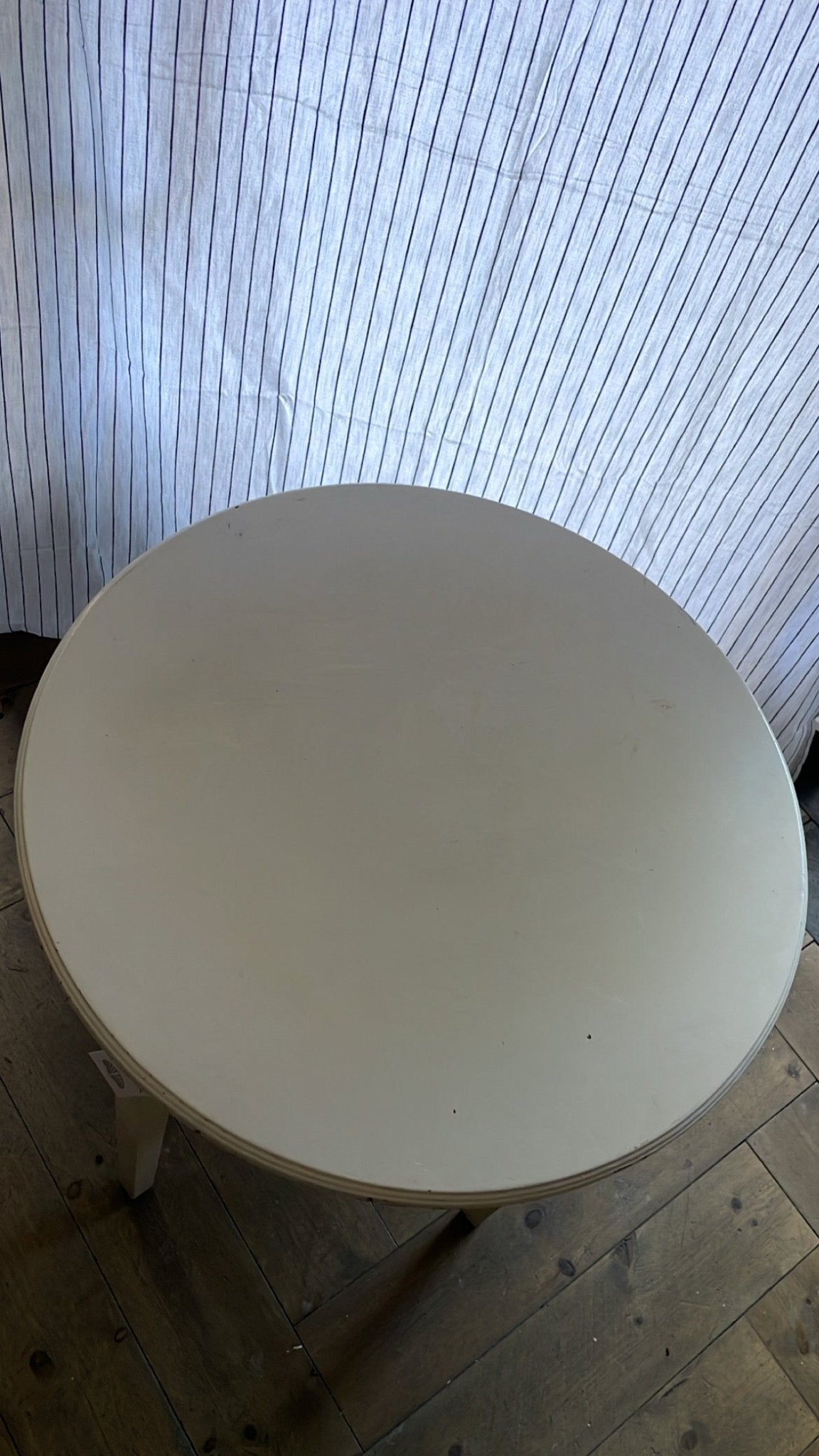 Vintage Dutch Round Table with Shelf – Painted White - Bon Ton goods