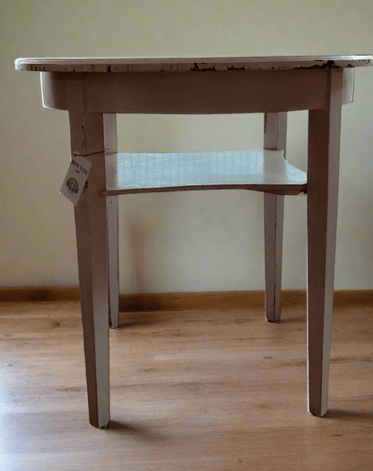 Vintage Dutch Round Table with Shelf – Painted White - Bon Ton goods