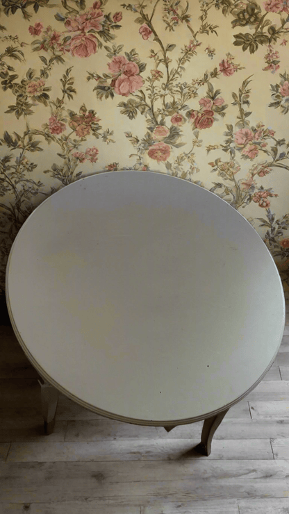 Vintage Dutch Round Table with Shelf – Painted White - Bon Ton goods