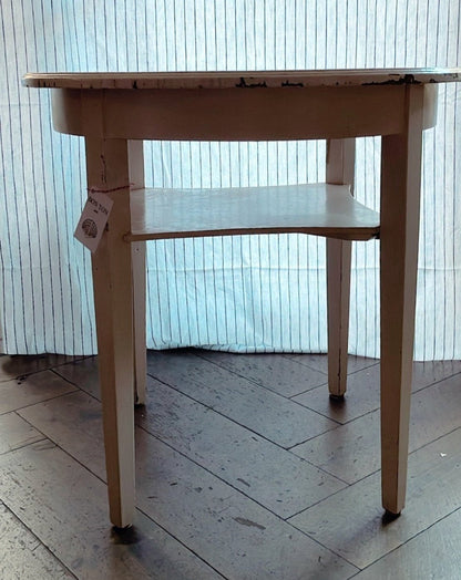 Vintage Dutch Round Table with Shelf – Painted White - Bon Ton goods