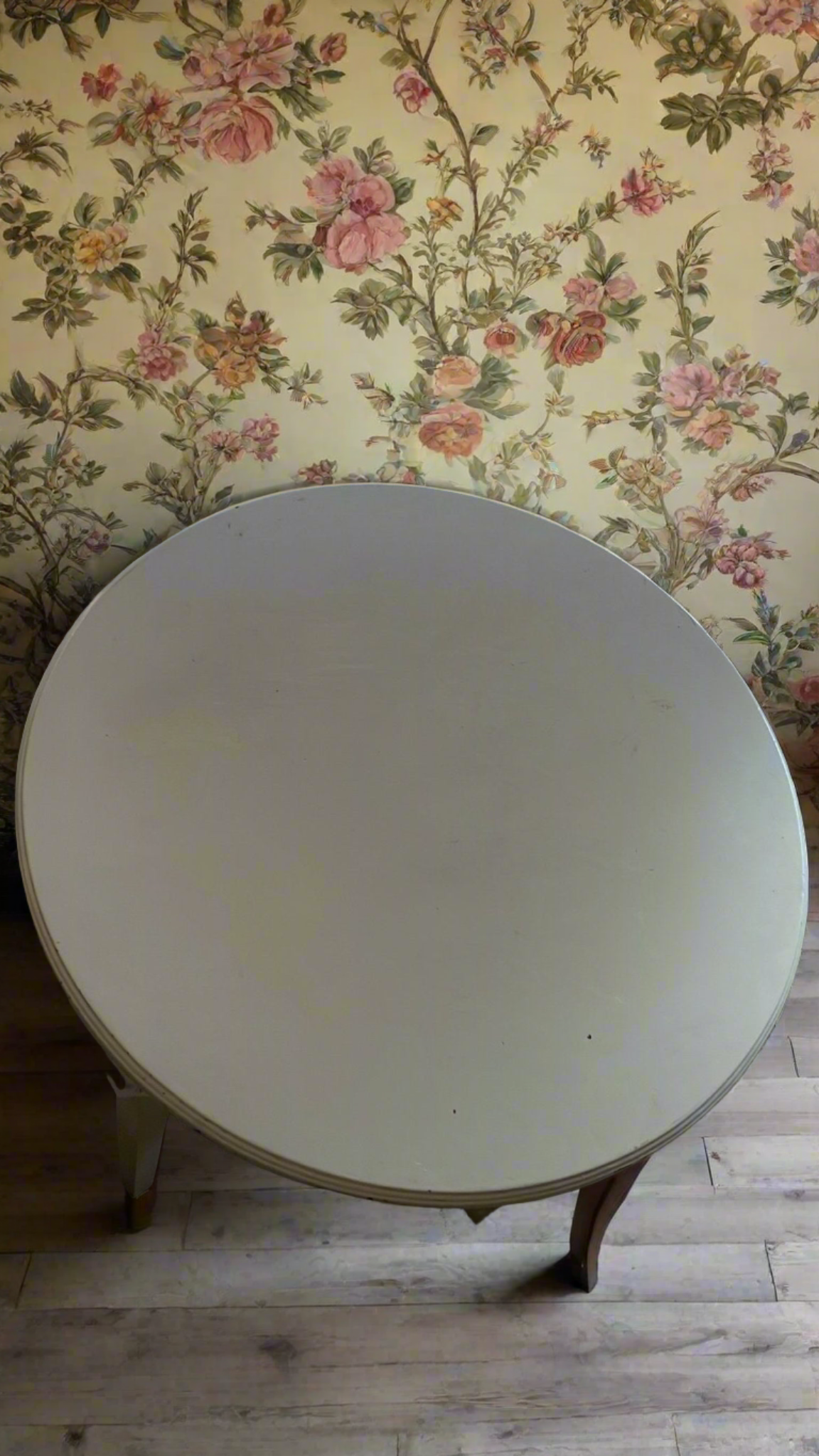 Vintage Dutch White Painted Round Table with Shelf