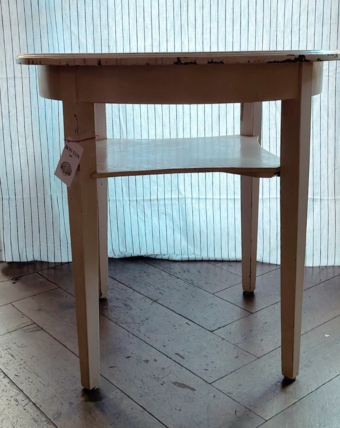 Vintage Dutch White Painted Round Table with Shelf - Bon Ton goods
