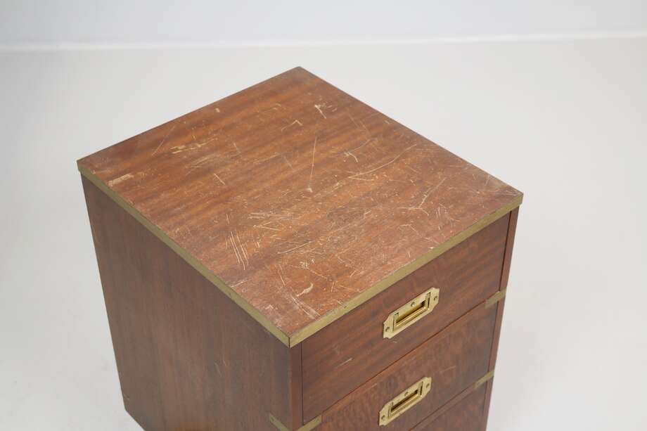 Vintage English Campaign-Style Brass-Bound Chest, Three Drawers (58 cm H) - Bon Ton goods