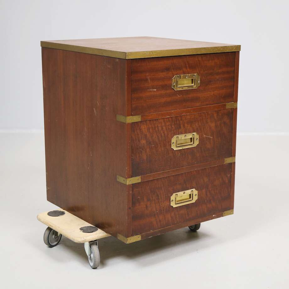 Vintage English Campaign-Style Brass-Bound Chest, Three Drawers (58 cm H) - Bon Ton goods