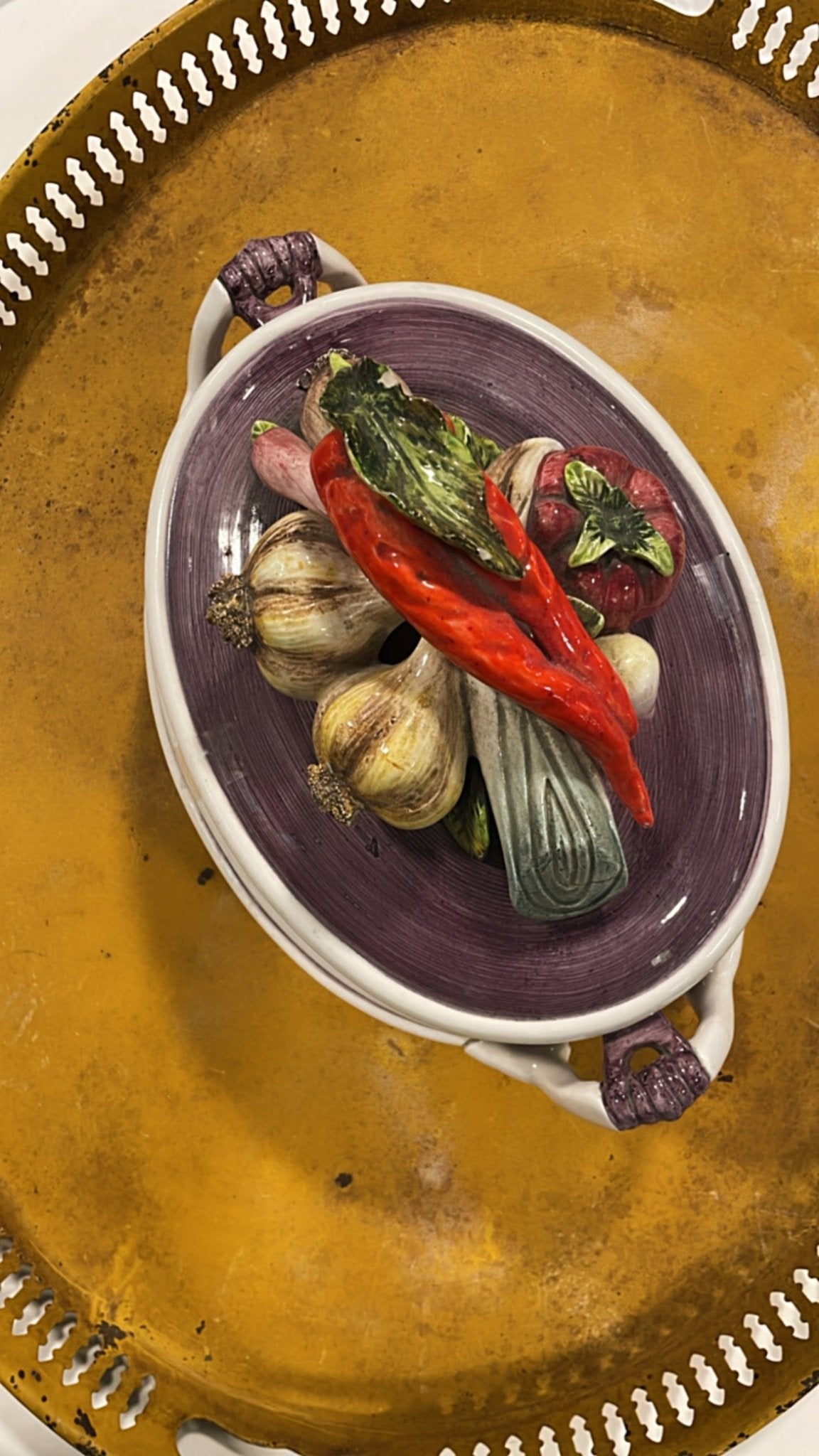 Vintage European Ceramic Tureen with Sculptural Vegetable Finial - Bon Ton goods