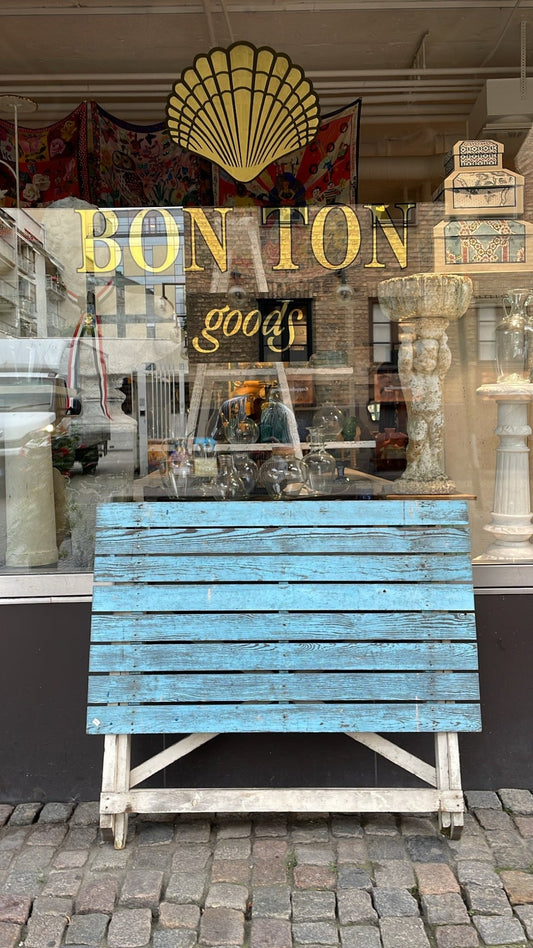 Vintage Folding Table with Blue Slatted Top - Bon Ton goods
