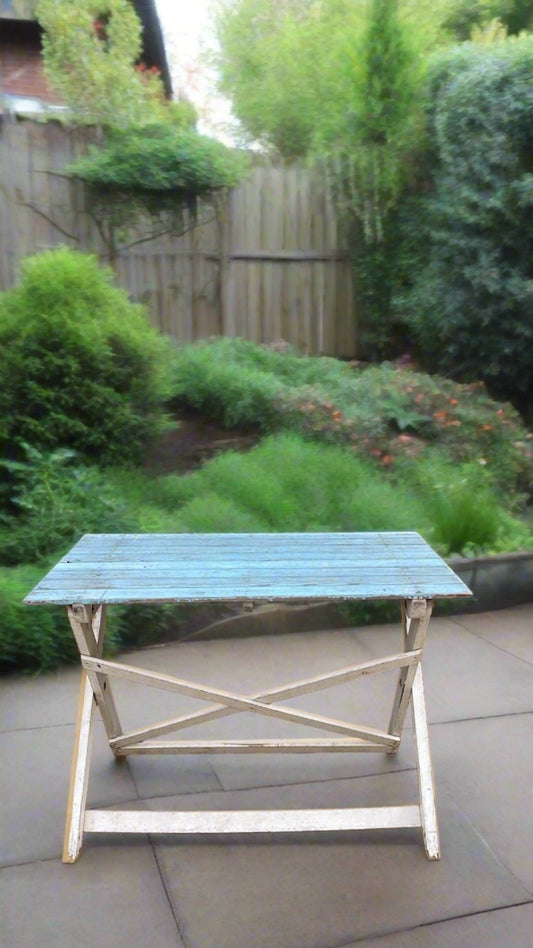 Vintage Folding Table with Blue Slatted Top - Bon Ton goods
