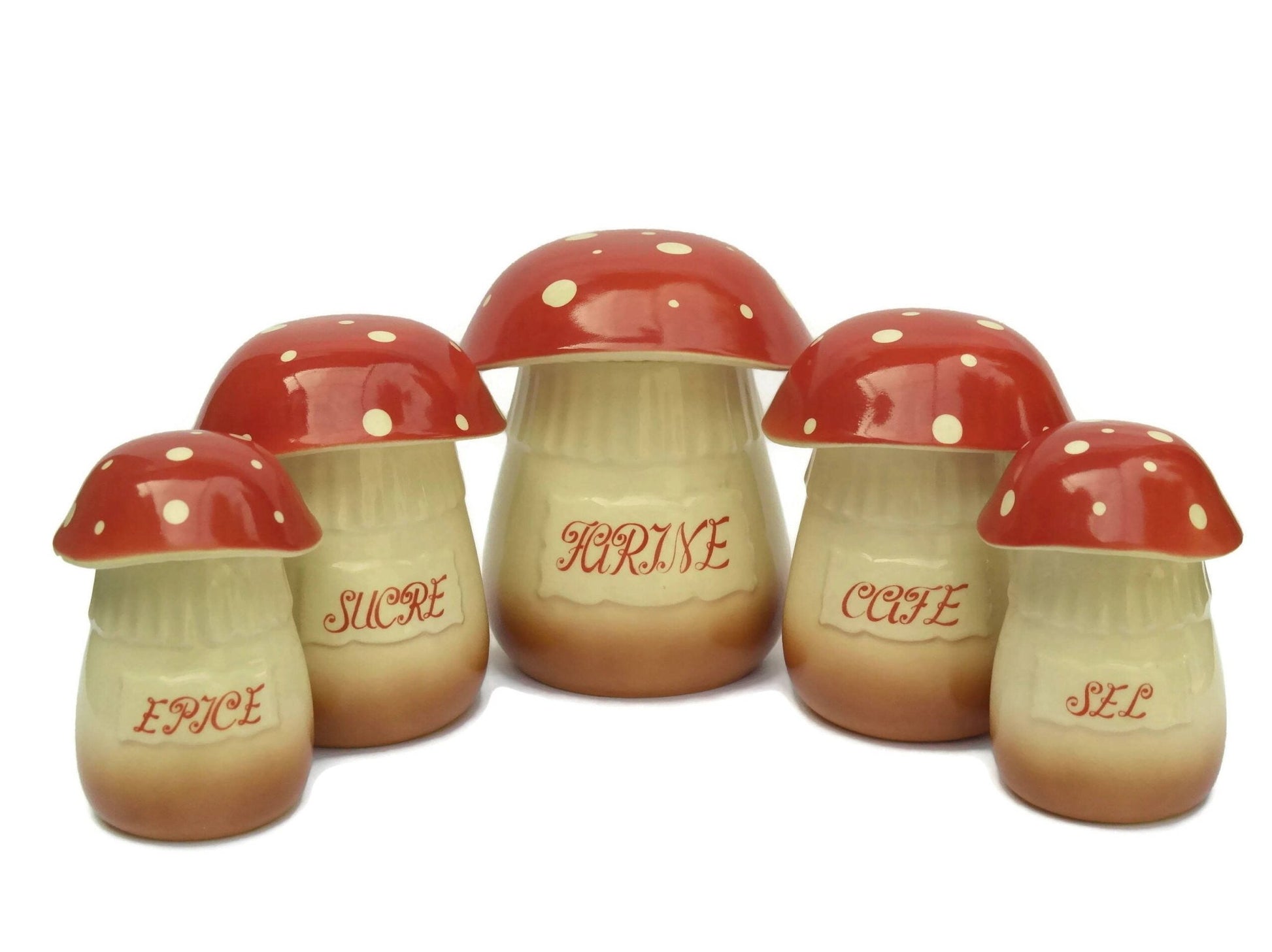 Vintage French Ceramic Mushroom Canister Set – 5 Pieces - Bon Ton goods