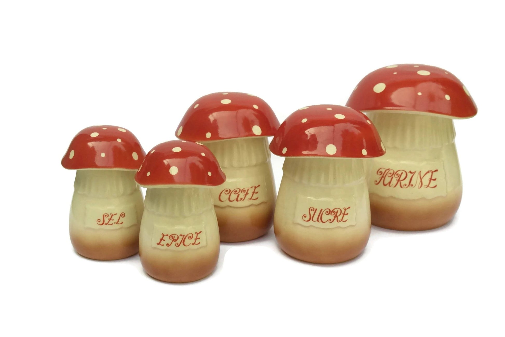Vintage French Ceramic Mushroom Canister Set – 5 Pieces - Bon Ton goods