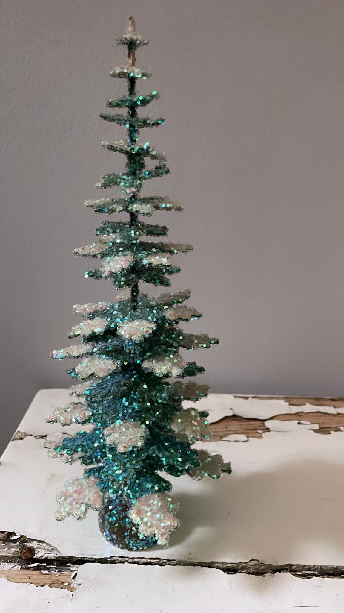 Vintage Glitter Christmas Tree - Green with Frost 30cm - Bon Ton goods