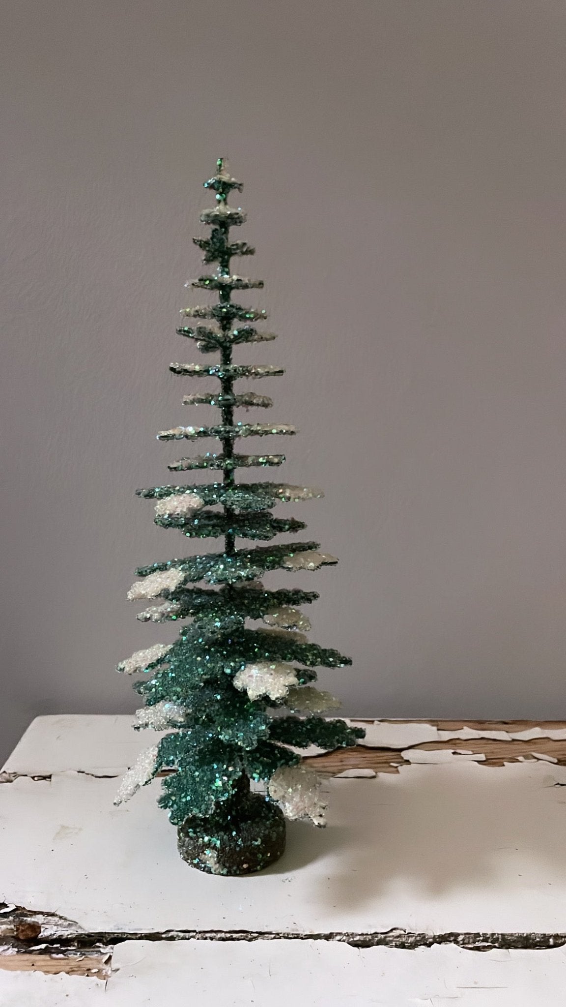 Vintage Glitter Christmas Tree - Green with Frost 30cm - Bon Ton goods