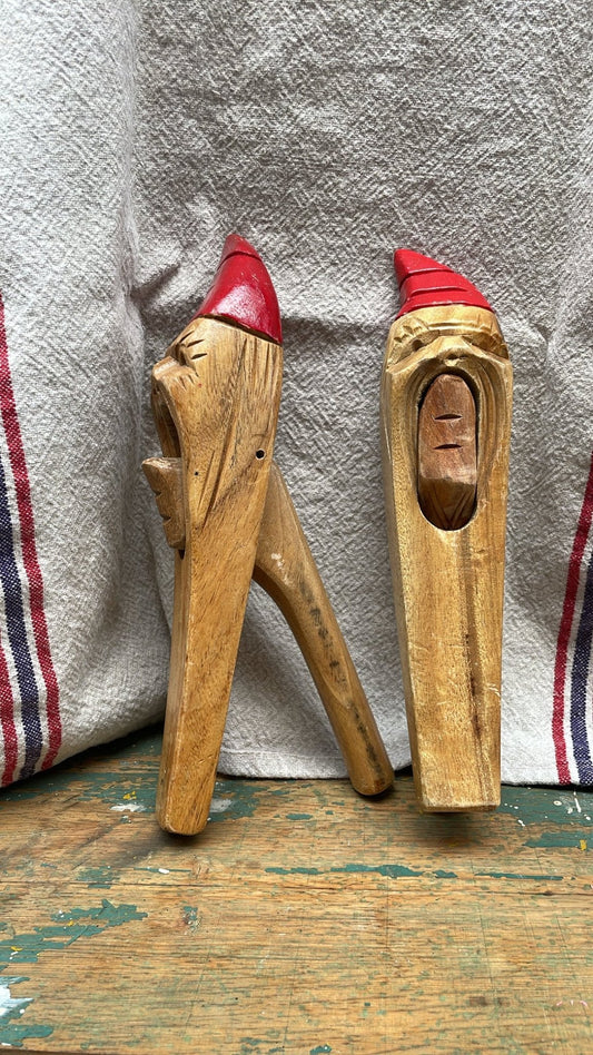 Vintage Hand-Carved Scandinavian Nutcracker Tomte, Pair — Träsnideri Julfigur - Bon Ton goods