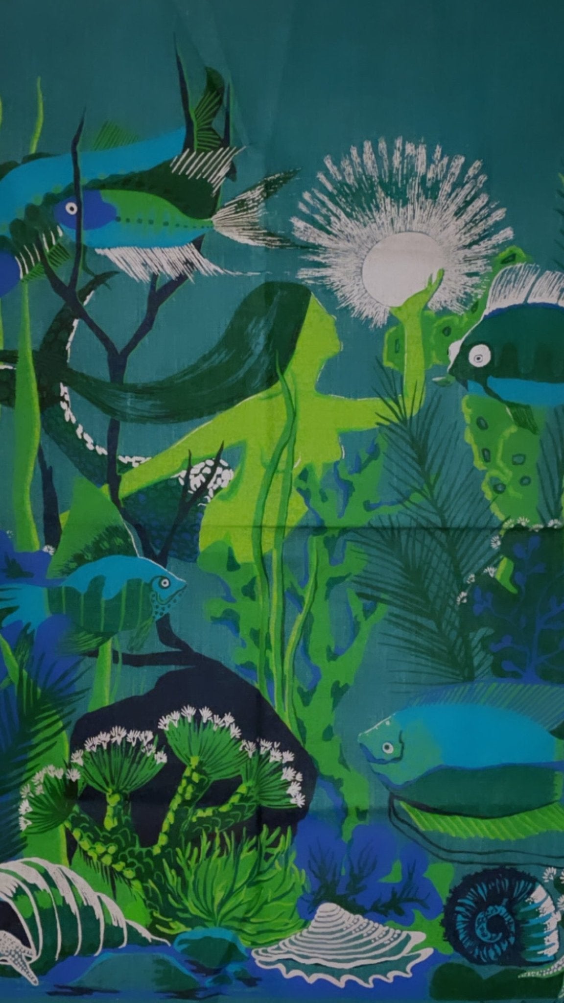 Vintage Lini of Sweden Mermaid Textile, c.1970 | Scandinavian Underwater Wall Hanging - Bon Ton goods