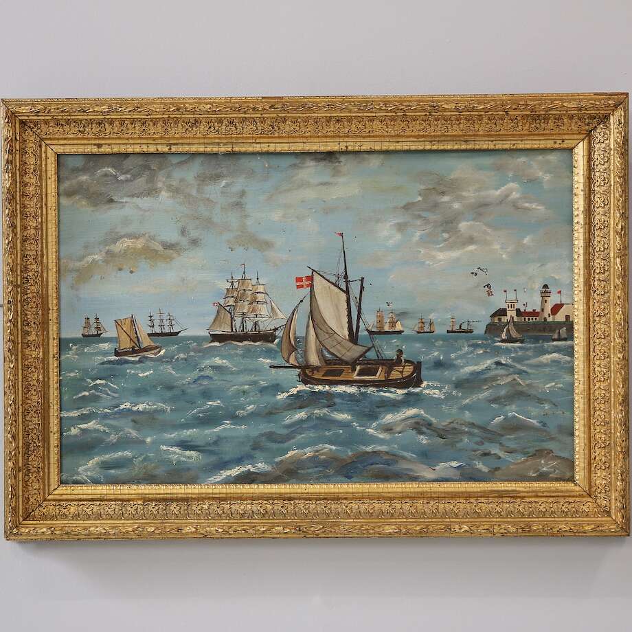 Vintage Marine Painting – Sailing Ships at Sea | Oil on Panel, 31 × 37 cm - Bon Ton goods