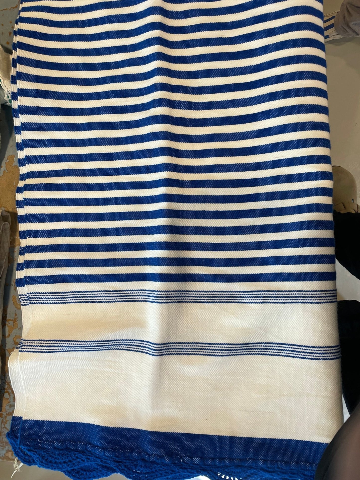 Vintage Moroccan Woven Cotton Throw – Navy Blue (100 × 160 cm) - Bon Ton goods