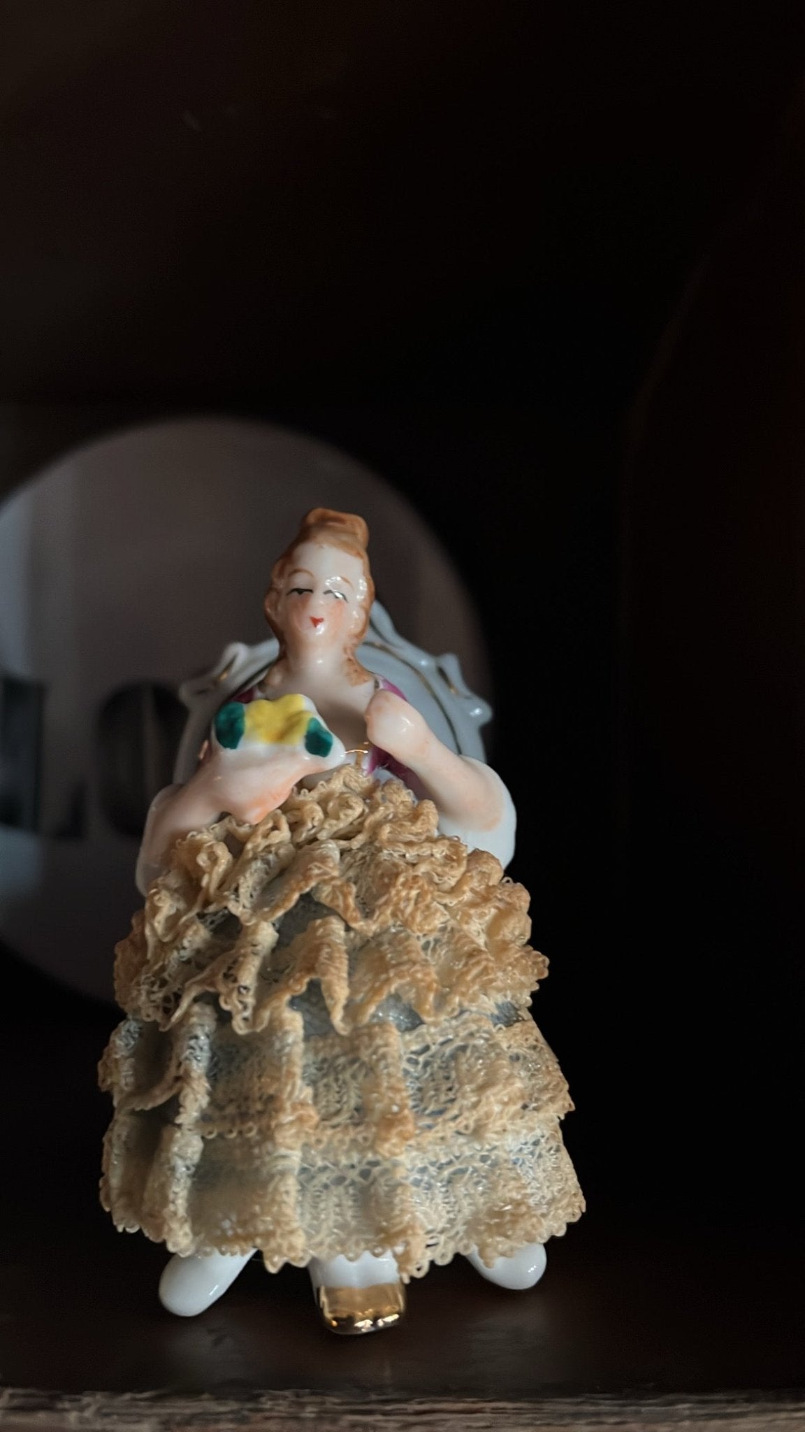 Vintage Porcelain Lady Figurine with Lace Skirt - Bon Ton goods