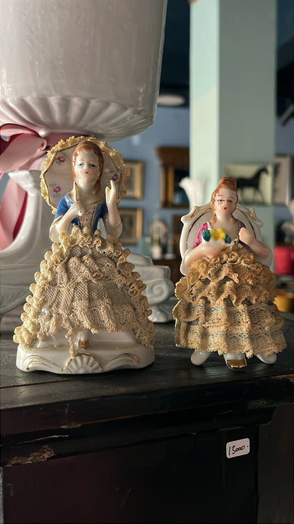 Vintage Porcelain Lady Figurine with Parasol and Lace Skirt - Bon Ton goods