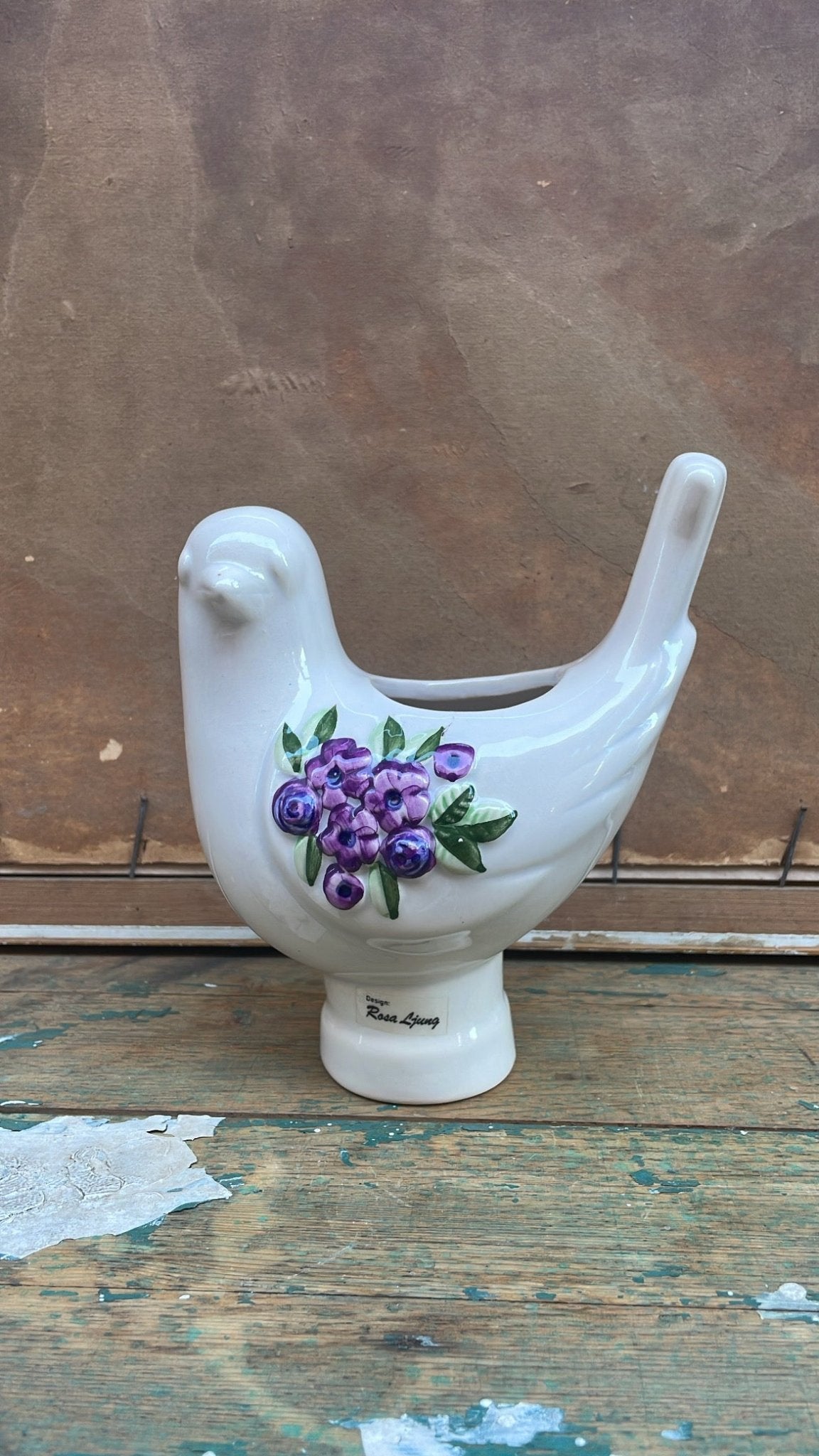 Vintage Rosa Ljung Ceramic Bird with Floral Relief - Bon Ton goods