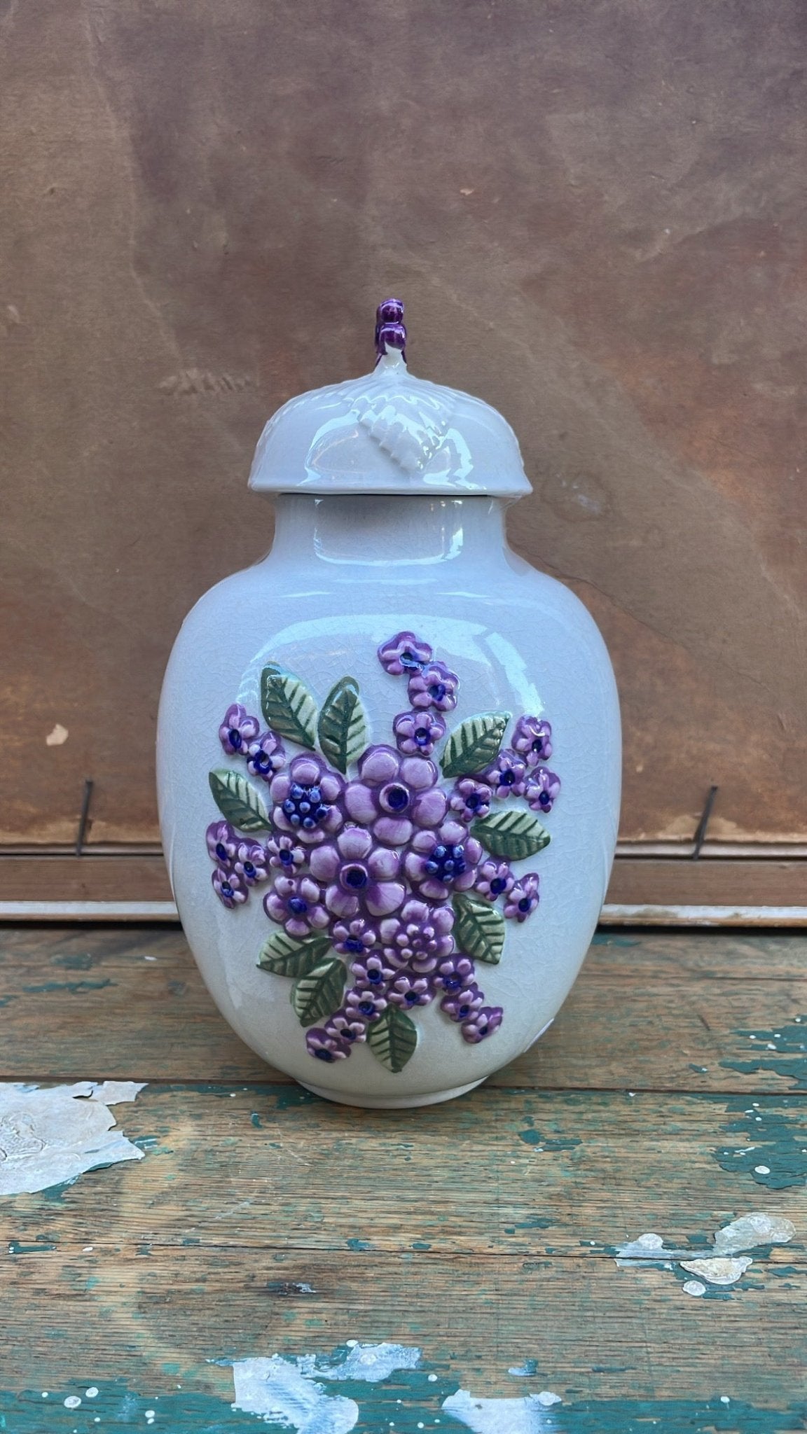 Vintage Rosa Ljung Lidded Ceramic Urn with Floral Relief, 20 cm - Bon Ton goods
