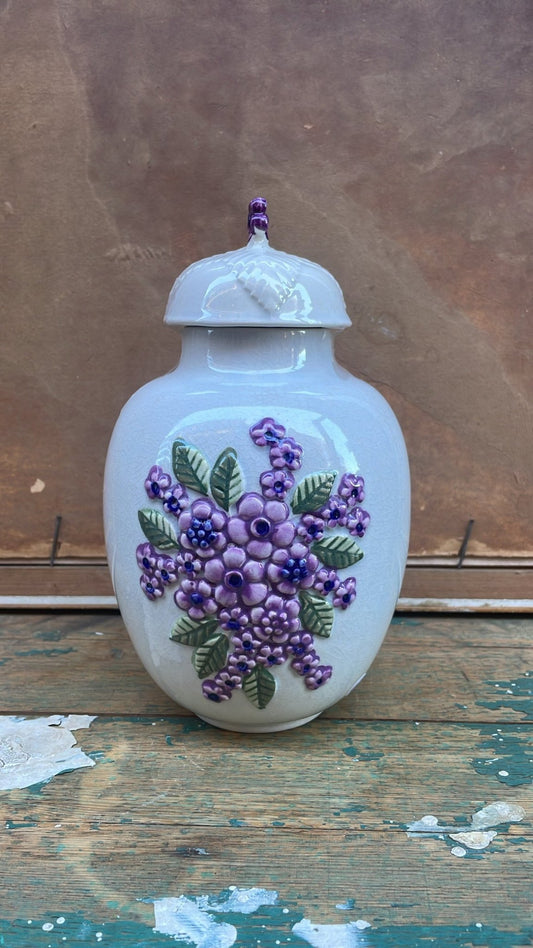 Vintage Rosa Ljung Lidded Ceramic Urn with Floral Relief, 20 cm - Bon Ton goods
