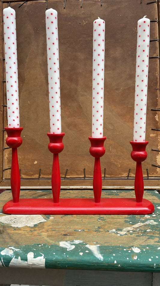 Vintage Scandinavian Red Wooden Advent Candle Holder - Bon Ton goods