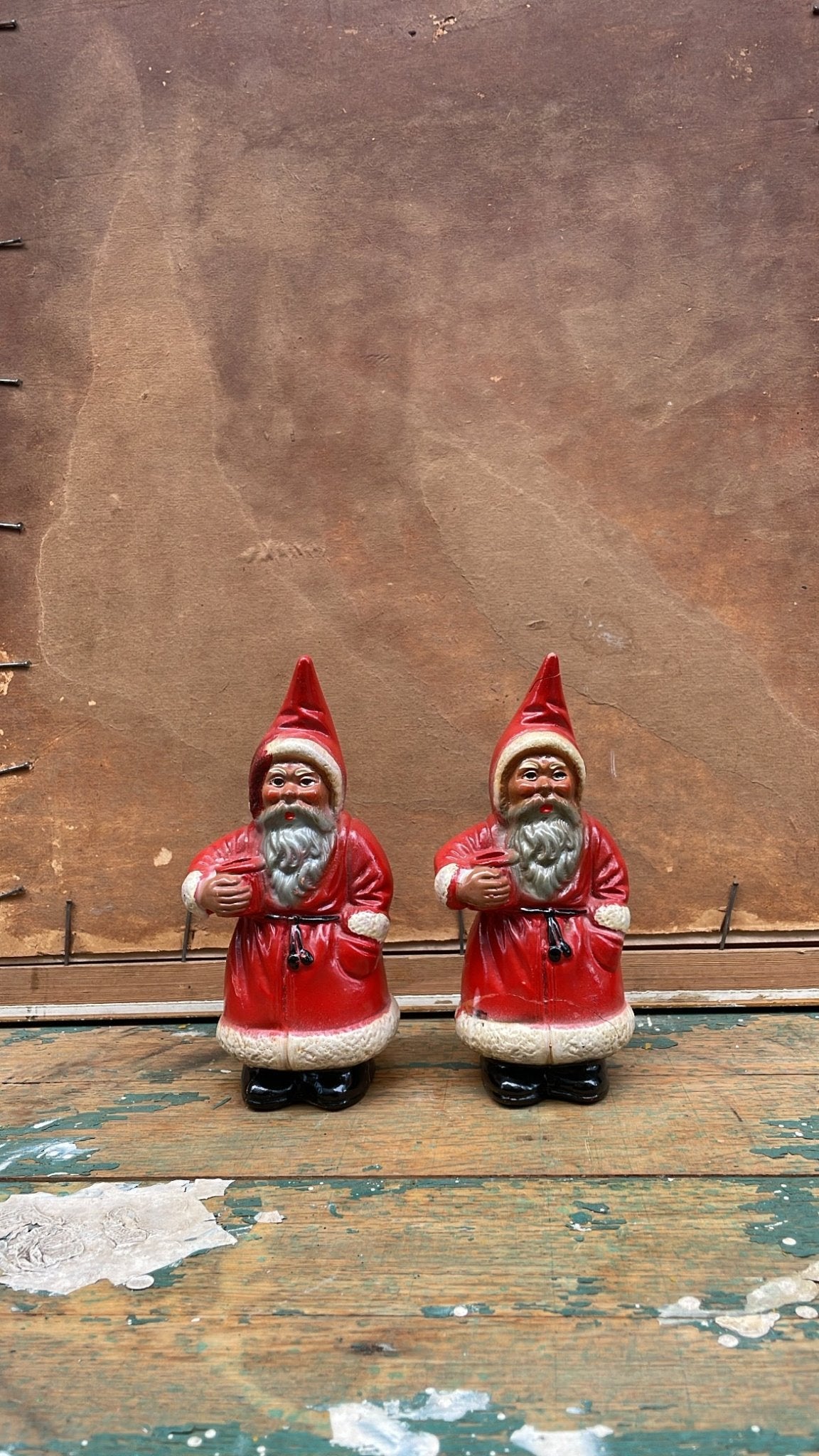 Vintage Scandinavian Santa Candleholders | Pair of Repaired Christmas Juldekoration - Bon Ton goods