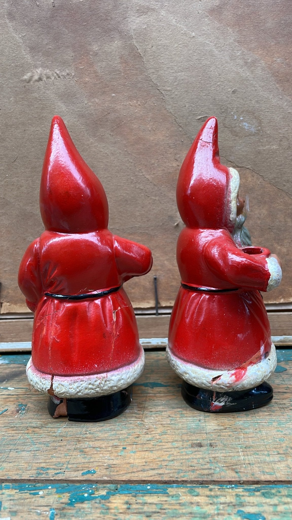 Vintage Scandinavian Santa Candleholders | Pair of Repaired Christmas Juldekoration - Bon Ton goods