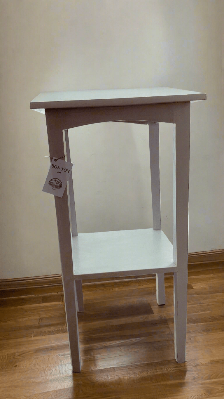 Vintage Small White Square Table with Shelf - Bon Ton goods