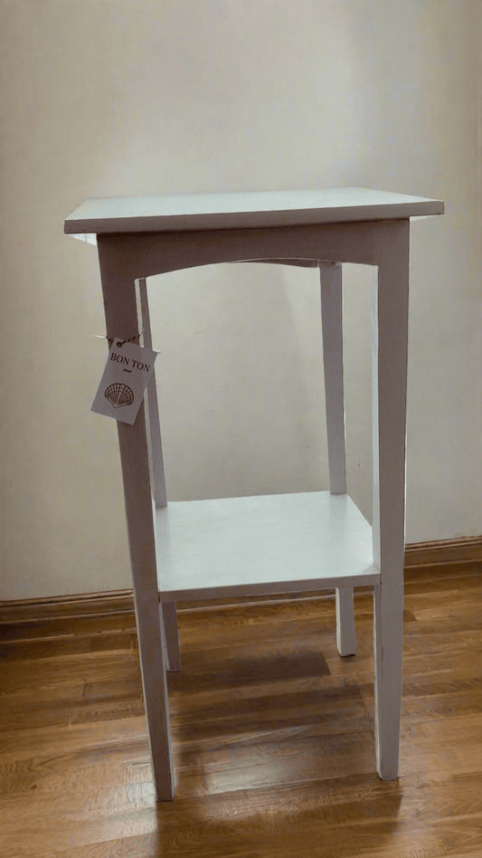 Vintage Small White Square Table with Shelf - Bon Ton goods